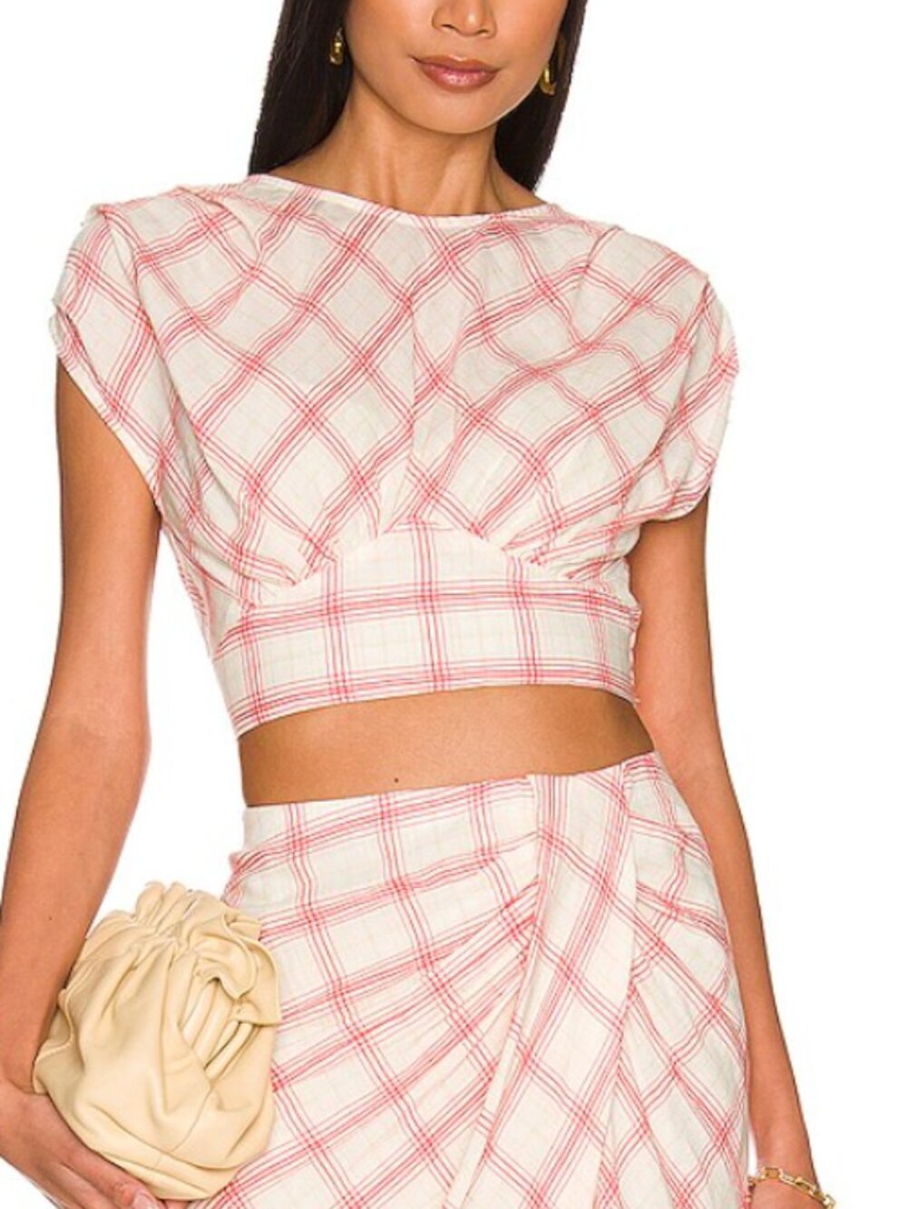 Two Piece Set NWT Greer Skirt and Kiera Crop Top Gingham Plaid Cream Revolve
